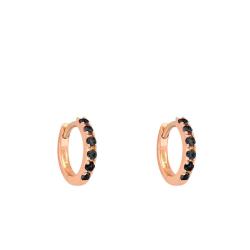 Boucles d'Oreilles Mini Créoles en Or Rose 750 & Diamants Noirs, Diamètre 10 mm - Verifine