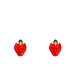 Boucles d'Oreilles Mini Fraises en Or Jaune 750 & Emaillées - Bambins