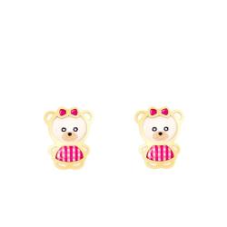 Boucles d'Oreilles Oursonnes en Or Jaune 750 & Email Vernie - Bambins