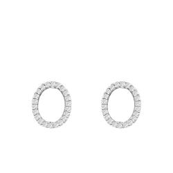 Boucles d'Oreilles Ovales Ajourées en Or Blanc 375 & Diamants 0,13 ct - Emanessence