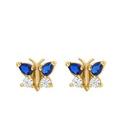 Boucles d'Oreilles Papillon Bleu en Or Jaune & Email - Bambins