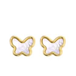 Boucles d'Oreilles Papillon en Or Jaune & Nacre - Bambins