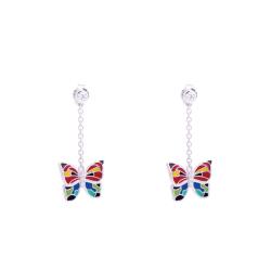 Boucles d'Oreilles Papillon Multicolore en Argent 925 & Oxydes de Zirconium Blancs - Una Storia