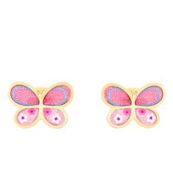 Boucles d'Oreilles Papillon Rose en Or Jaune 375 ou 750 - Bambins