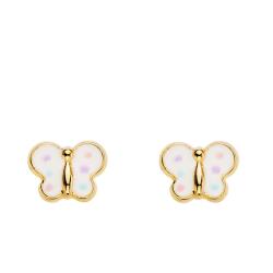 Boucles d'Oreilles Papillons Blancs en Or Jaune 750 & Émaillés - Bambins