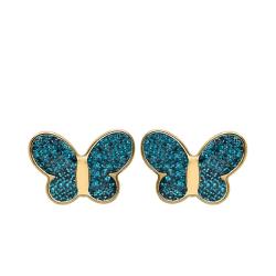 Boucles d'Oreilles Papillons Bleues en Or Jaune 375 & Laque - Bambins