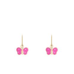 Boucles d'Oreilles Papillons Roses en Or Jaune 750 - Bambins