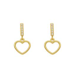 Boucles d'Oreilles Pendantes Coeur en Or jaune 375 & Oxydes de Zirconium - Emanessence