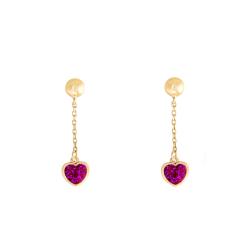 Boucles d'Oreilles Pendantes Coeur Pailleté en Or Jaune 375 - Bambins