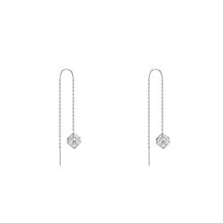 Boucles d'Oreilles Pendantes Cubes en Or Blanc 750 & Diamants - Demetra