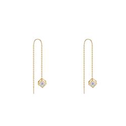Boucles d'Oreilles Pendantes Cubes en Or Jaune 750 & Diamants - Demetra