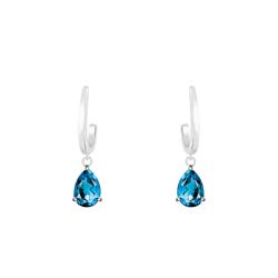 Boucles d'Oreilles Pendantes en Or Blanc 375 ou 750 & Topaze Blue London - Aurora