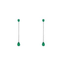 Boucles d'Oreilles Pendantes en Or Blanc 750 & Emeraudes - Joelli