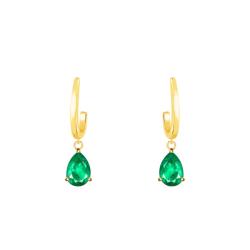 Boucles d'Oreilles Pendantes en Or Jaune 375 ou 750 & Emeraude - Aurora