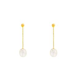 Boucles d'Oreilles Pendantes en Or Jaune 375 ou 750 & Perle Blanche - Emanessence