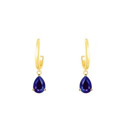 Boucles d'Oreilles Pendantes en Or Jaune 375 ou 750 & Saphir Bleu - Aurora