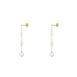Boucles d'Oreilles Pendantes en Or Jaune 750 & Perle de Culture - Emanessence