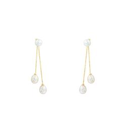 Boucles d'Oreilles Pendantes en Or Jaune 750 & Trio de Perles - Porchet