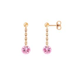 Boucles d'Oreilles Pendantes en Or Rose 750 & Saphir Rose Percé - Demetra