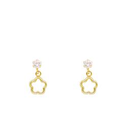 Boucles d'Oreilles Pendantes Fleurs en Or Jaune 375 & Oxyde de Zirconium - Bambins