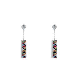 Boucles d'Oreilles Pendantes Siena en Argent 925 & Oxydes de Zirconium Blancs et Laque Multicolore - Una Storia