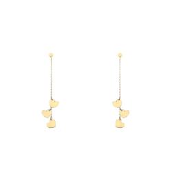 Boucles d'Oreilles Pendantes Trio de Coeurs en Or Jaune 375 - Emanessence