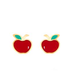 Boucles d'Oreilles Pomme en Or Jaune & Email - Bambins