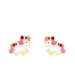 Boucles d'Oreilles Poney en Or Jaune & Email - Bambins
