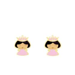 Boucles d'Oreilles Princesse en Or Jaune & Email - Bambins