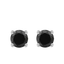Boucles d'Oreilles Puces 2x1,00 ct en Or Blanc 750 & Diamants Noirs - Emanessence