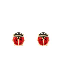 Boucles d'Oreilles Puces Coccinelles en Or Jaune 375 & Email - Bambins