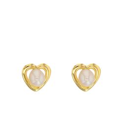 PROMO Boucles d'Oreilles Puces Coeur en Or Jaune 750 & Perle de Culture d'Eau Douce - Emanessence OCARAT.COM BIJOUTERIE N°1
