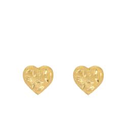 Boucles d'Oreilles Puces Coeur Pailleté en Or Jaune 750 - Emanessence