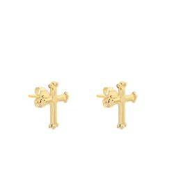 PROMO Boucles d'Oreilles Puces Croix en Or Jaune 375 - Emanessence OCARAT.COM BIJOUTERIE N°1