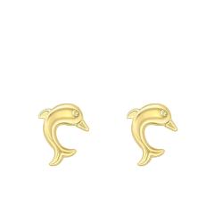 Boucles d'Oreilles Puces Dauphins en Or Jaune 375 - Emanessence