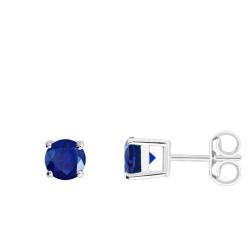 Boucles d'Oreilles Puces en Or Blanc 750 & Saphir - Demetra