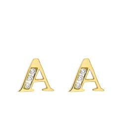 Boucles d'Oreilles Puces Lettre A en Or Jaune 375 & Oxyde de Zirconium - Emanessence