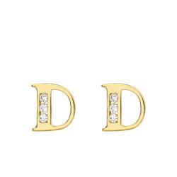Boucles d'Oreilles Puces Lettre D en Or Jaune 375 & Oxyde de Zirconium - Emanessence
