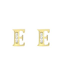 Boucles d'Oreilles Puces Lettre E en Or Jaune 375 & Oxyde de Zirconium - Emanessence