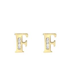 Boucles d'Oreilles Puces Lettre F en Or Jaune 375 & Oxyde de Zirconium - Emanessence