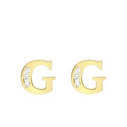 Boucles d'Oreilles Puces Lettre G en Or Jaune 375 & Oxyde de Zirconium - Emanessence
