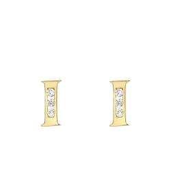 Boucles d'Oreilles Puces Lettre I en Or Jaune 375 & Oxyde de Zirconium - Emanessence