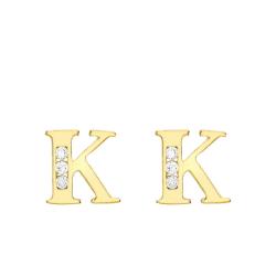 Boucles d'Oreilles Puces Lettre K en Or Jaune 375 & Oxyde de Zirconium - Emanessence