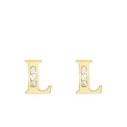 Boucles d'Oreilles Puces Lettre L en Or Jaune 375 & Oxyde de Zirconium - Emanessence