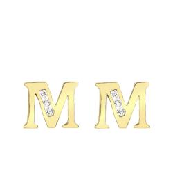 Boucles d'Oreilles Puces Lettre M en Or Jaune 375 & Oxyde de Zirconium - Emanessence