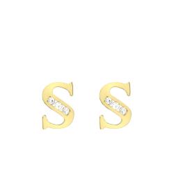 Boucles d'Oreilles Puces Lettre S en Or Jaune 375 & Oxyde de Zirconium - Emanessence