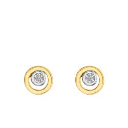 Boucles d'Oreilles Puces Rondes en 2 Ors 750 & Diamant - Joelli