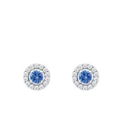 Boucles d'Oreilles Puces Saphirs de Ceylan & Diamants 2 x 0,10 ct en Or Blanc 750 - Aurora