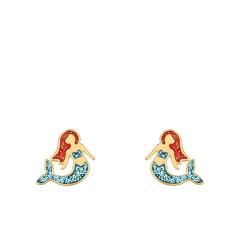 Boucles d'Oreilles Puces Sirènes en Or Jaune 375 & Laque Paillettée Bleue & Rouge - Ocarat