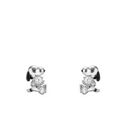 Boucles d'Oreilles Puces Snoopy & Oxydes de Zirconium Blanc Peanuts en Argent 925 - Thomas Sabo